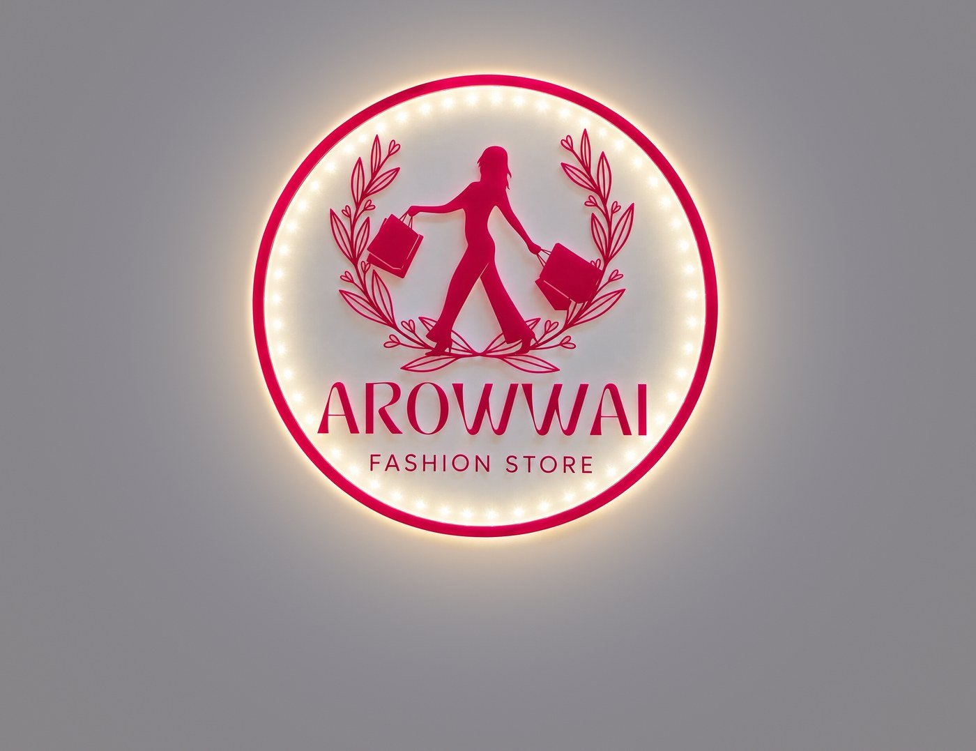 AROWWAI pink LED ring logo sign by Custom Makory