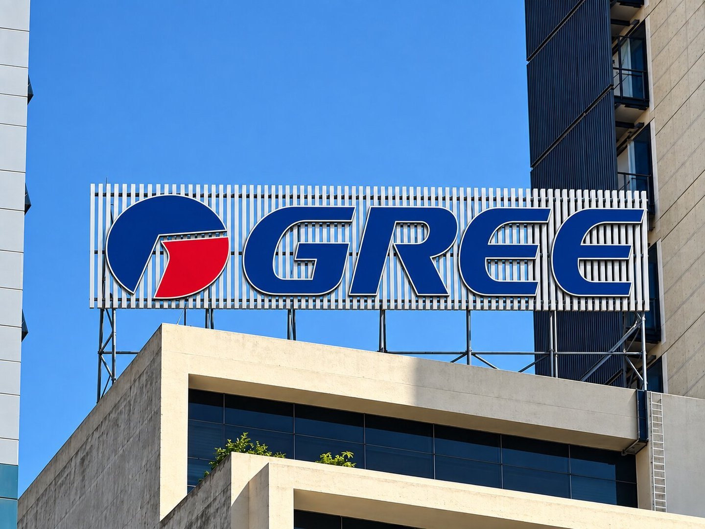 GREE Rooftop Sign in Blue Sky