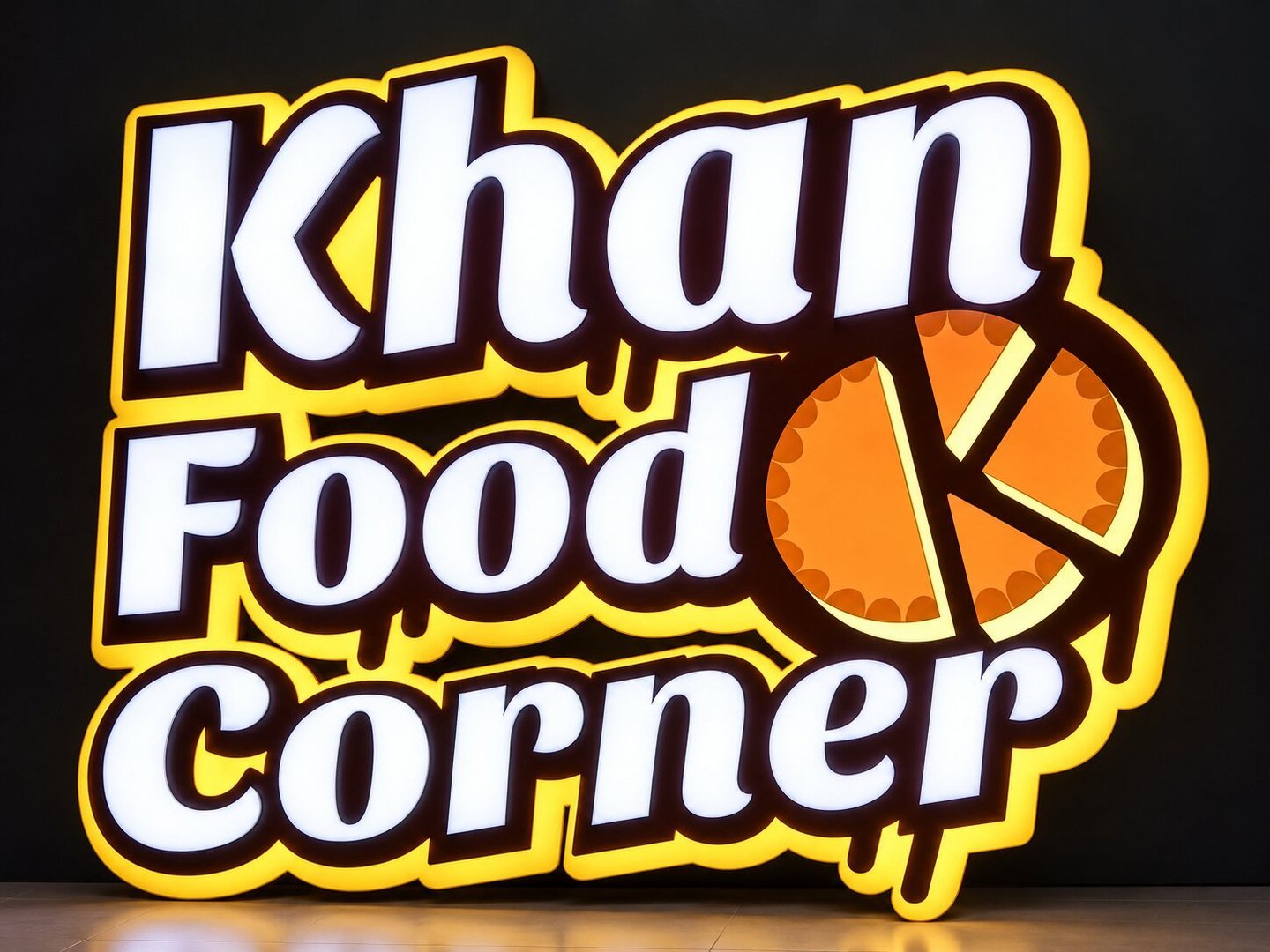 Glowing Khan Food Corner Sign